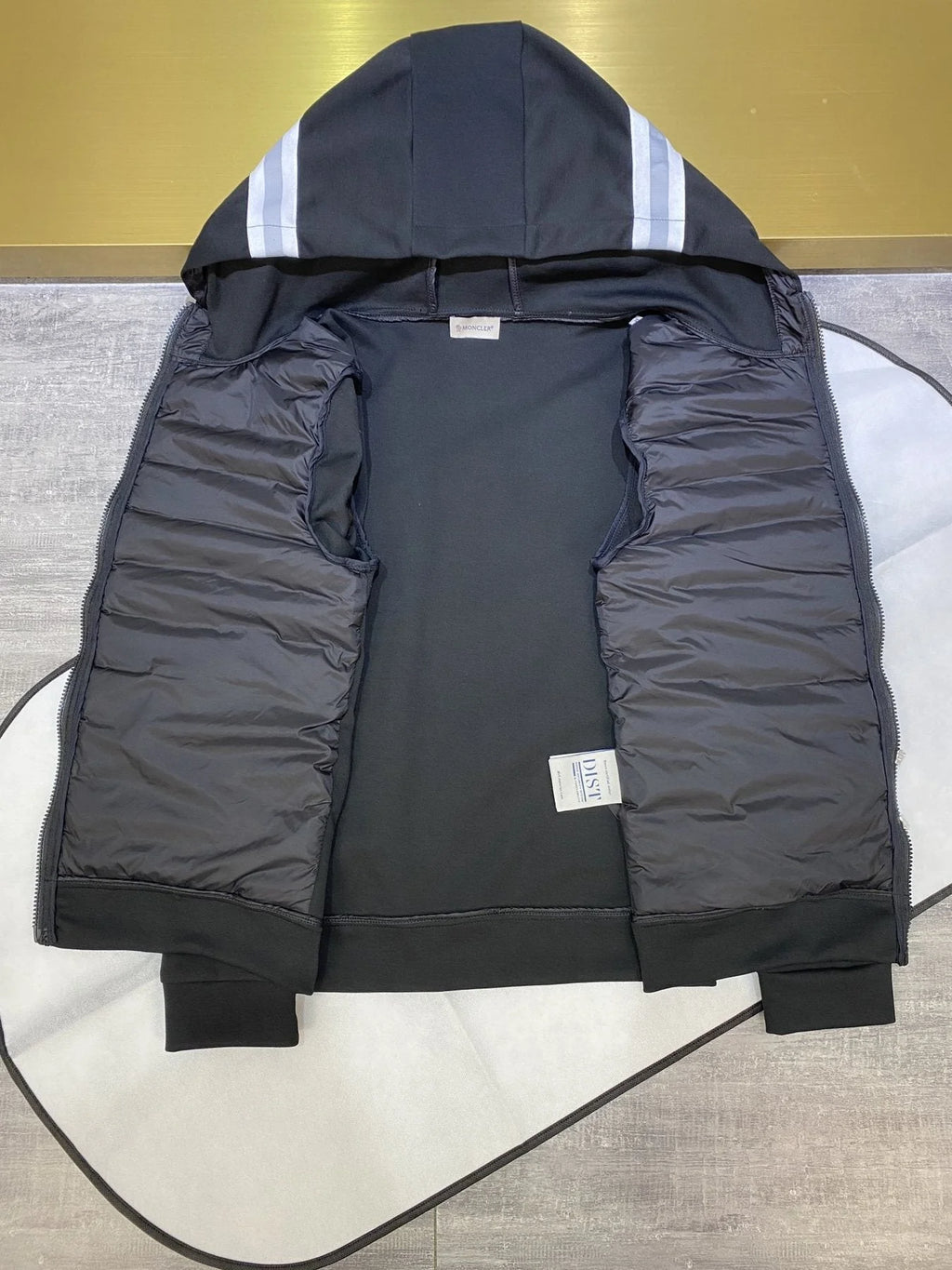 Moncler Down Panel Hooded Cardigan Black