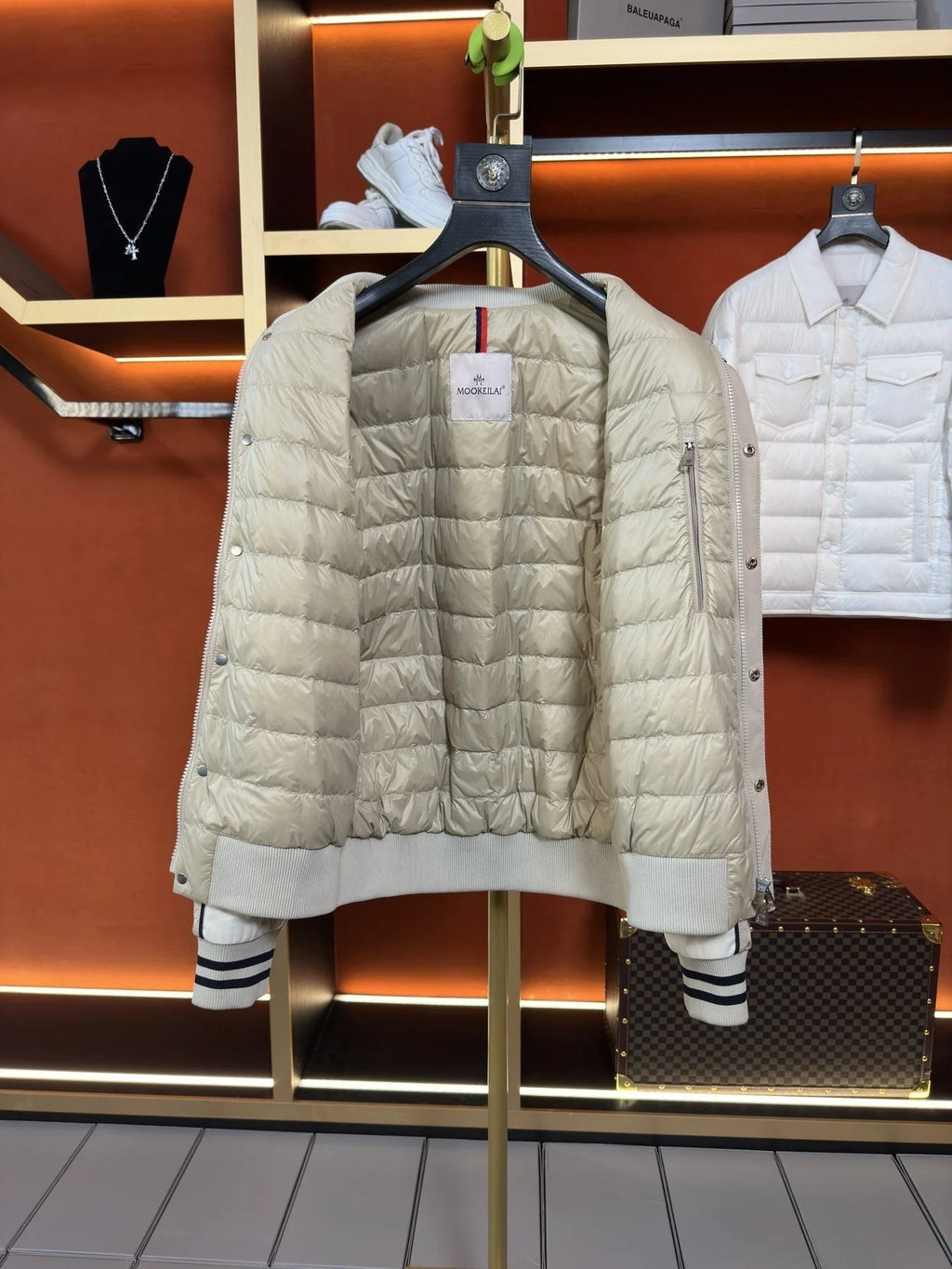 Moncler Cream Varsity Bomber Jacket