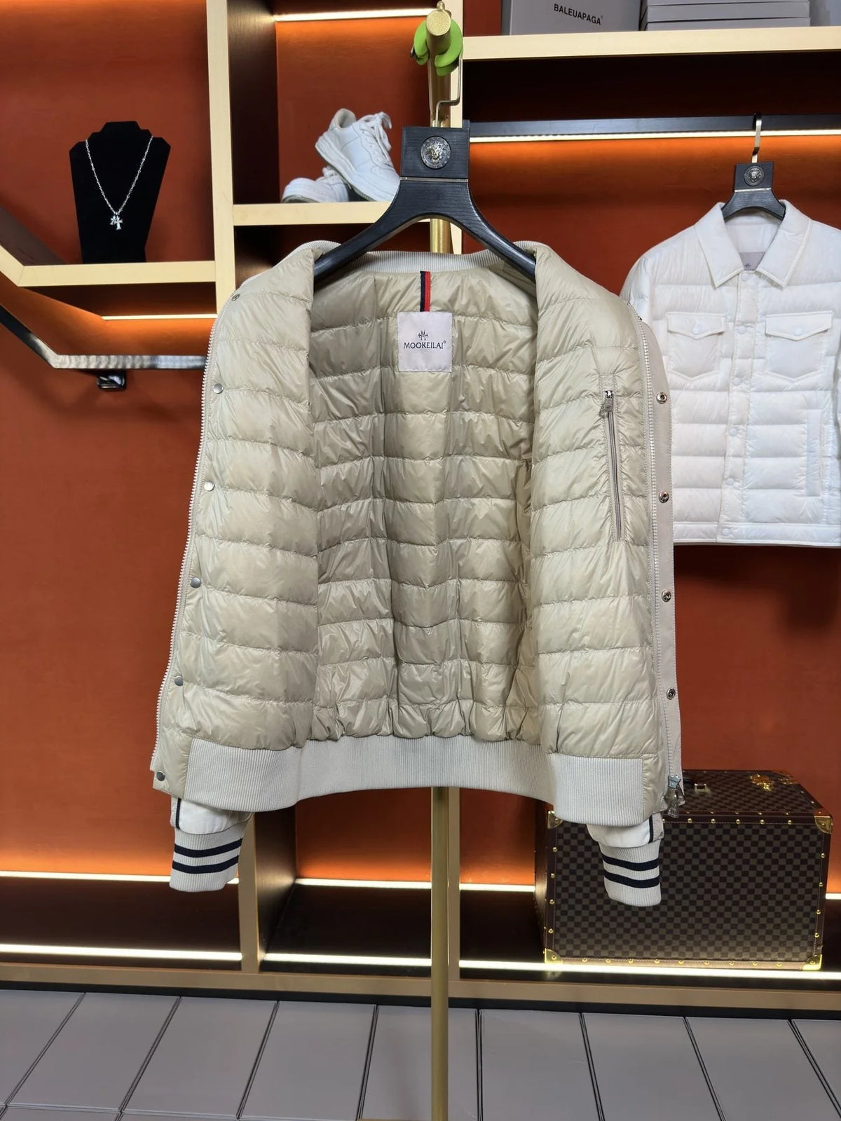 Moncler Cream Varsity Bomber Jacket