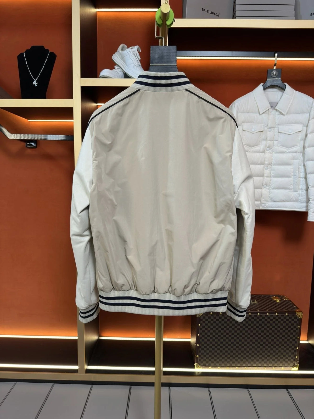 Moncler Cream Varsity Bomber Jacket