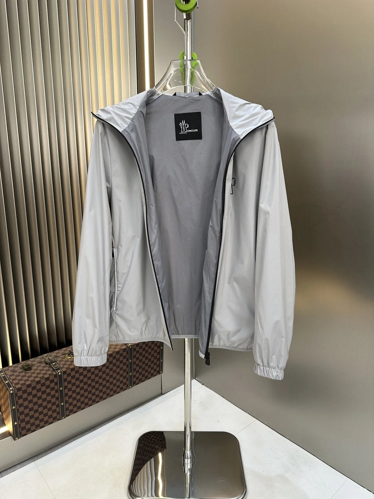 Moncler Light Grey Hooded Windbreaker
