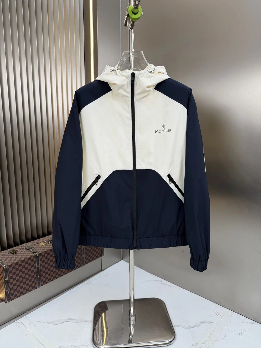 Moncler Navy & White Two-Tone Hooded Windbreaker