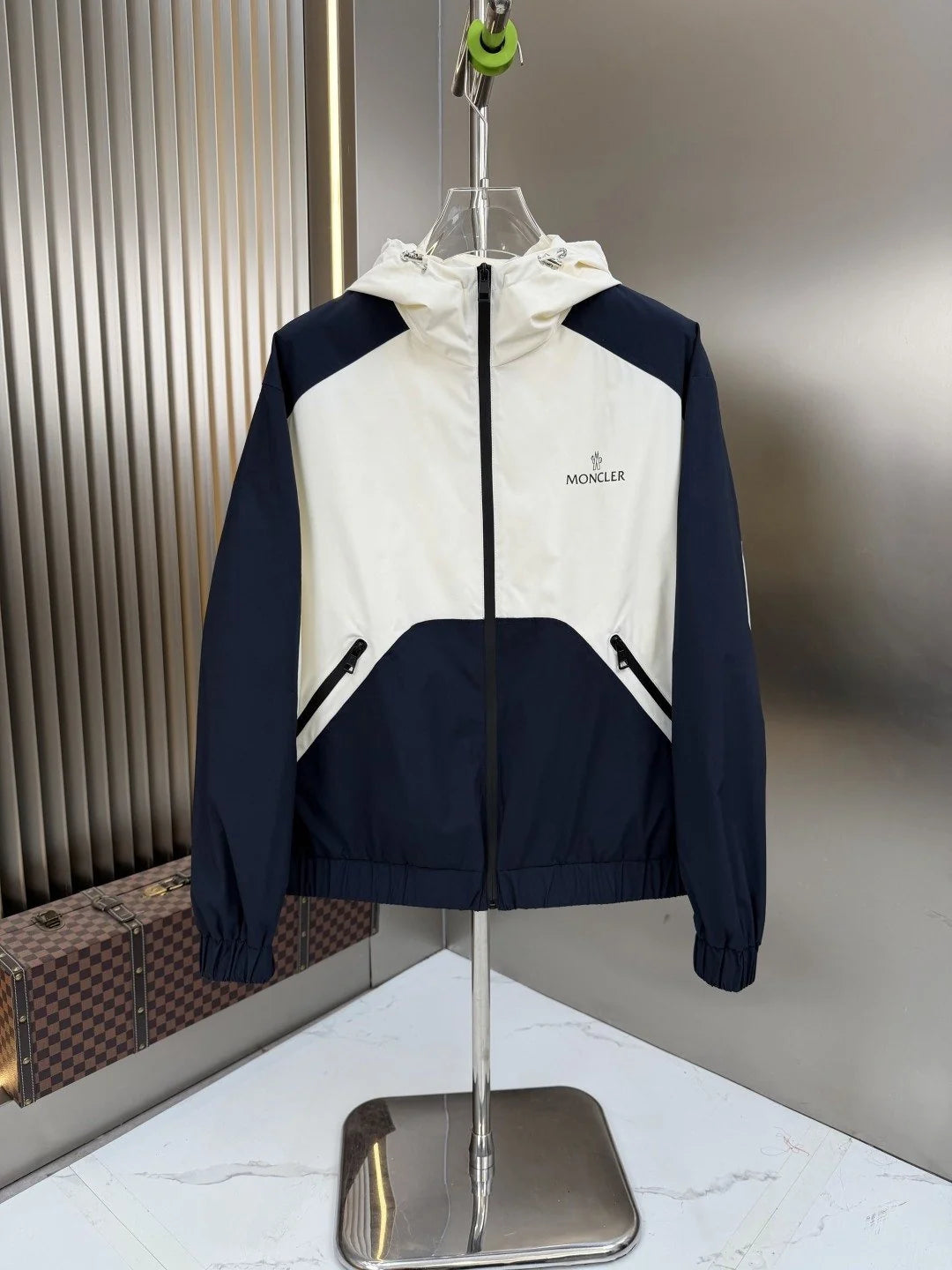 Moncler Navy & White Two-Tone Hooded Windbreaker