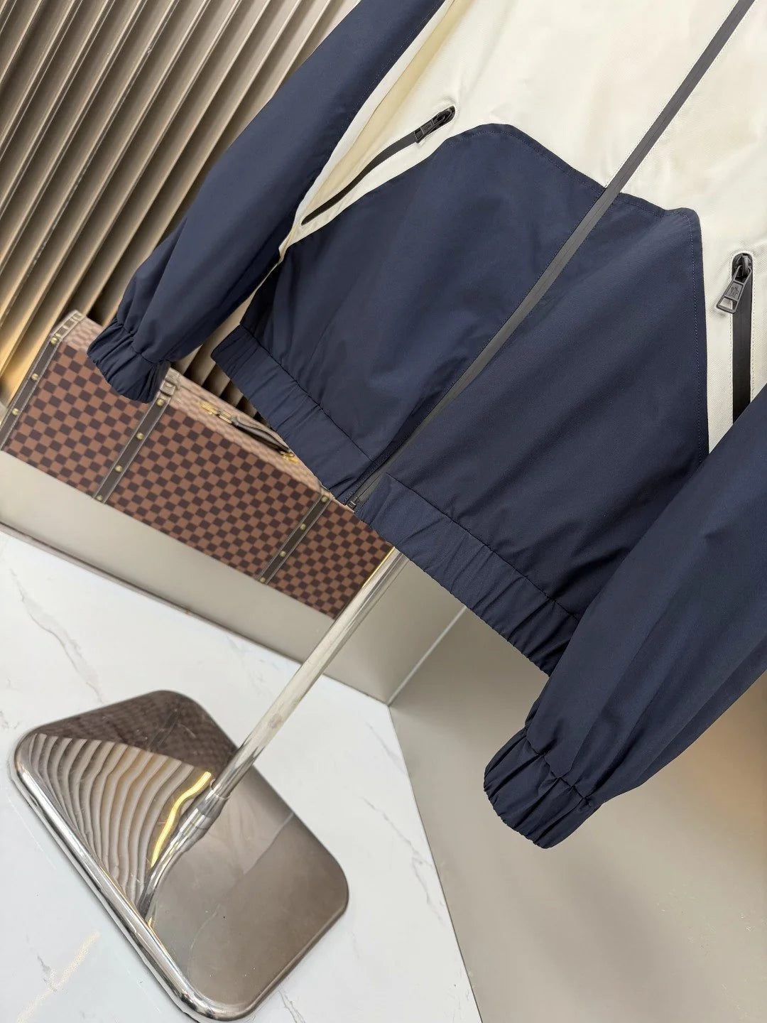 Moncler Navy & White Two-Tone Hooded Windbreaker