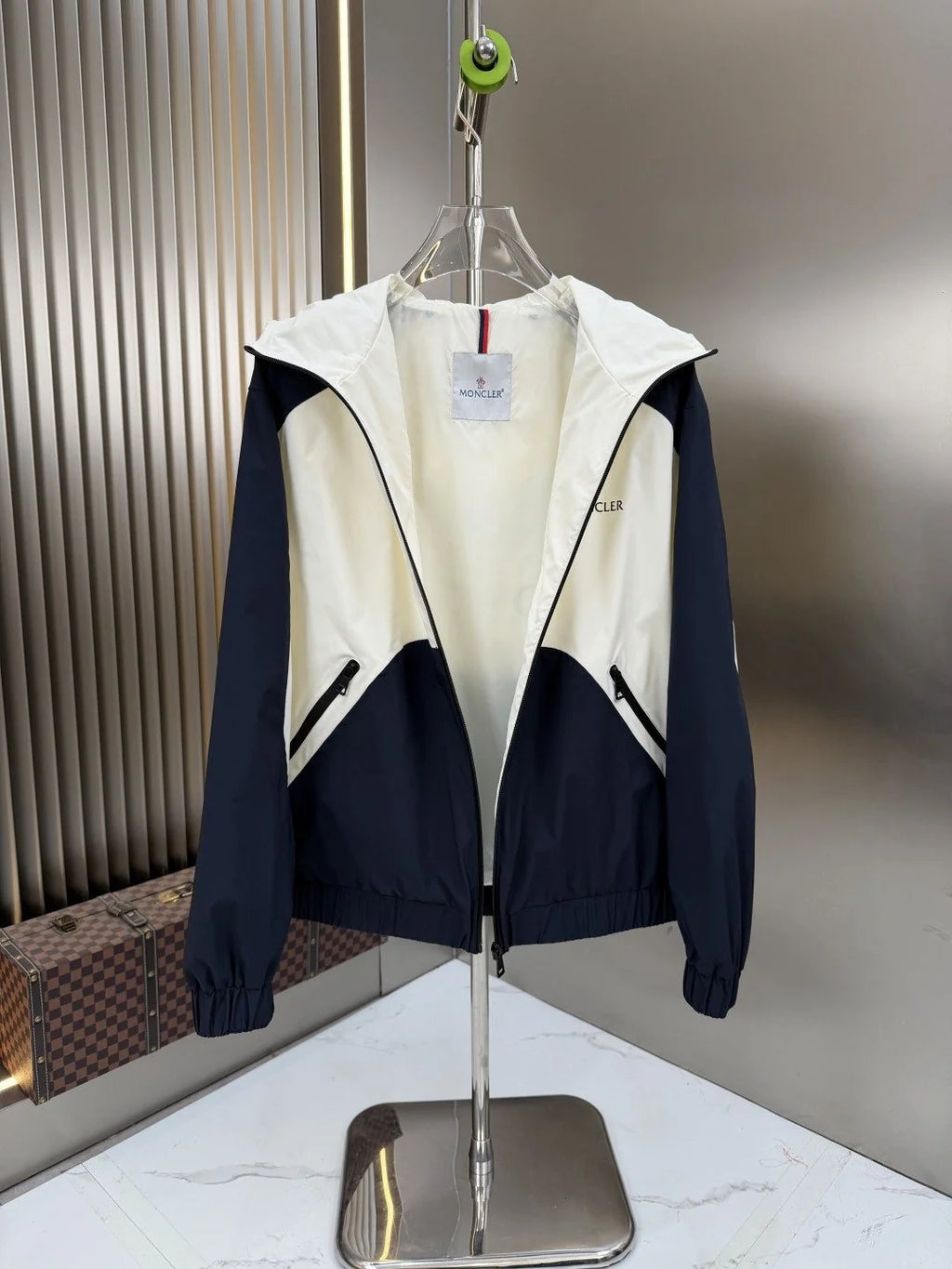 Moncler Navy & White Two-Tone Hooded Windbreaker