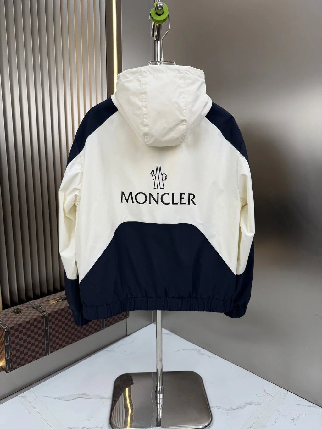 Moncler Navy & White Two-Tone Hooded Windbreaker
