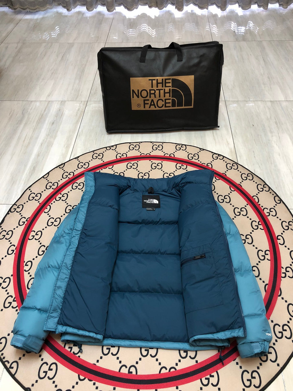 The North Face Nuptse 700 Down Jacket Teal Blue Navy