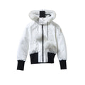 Moose Knuckles White Fur Hood Down Bomber Jacket