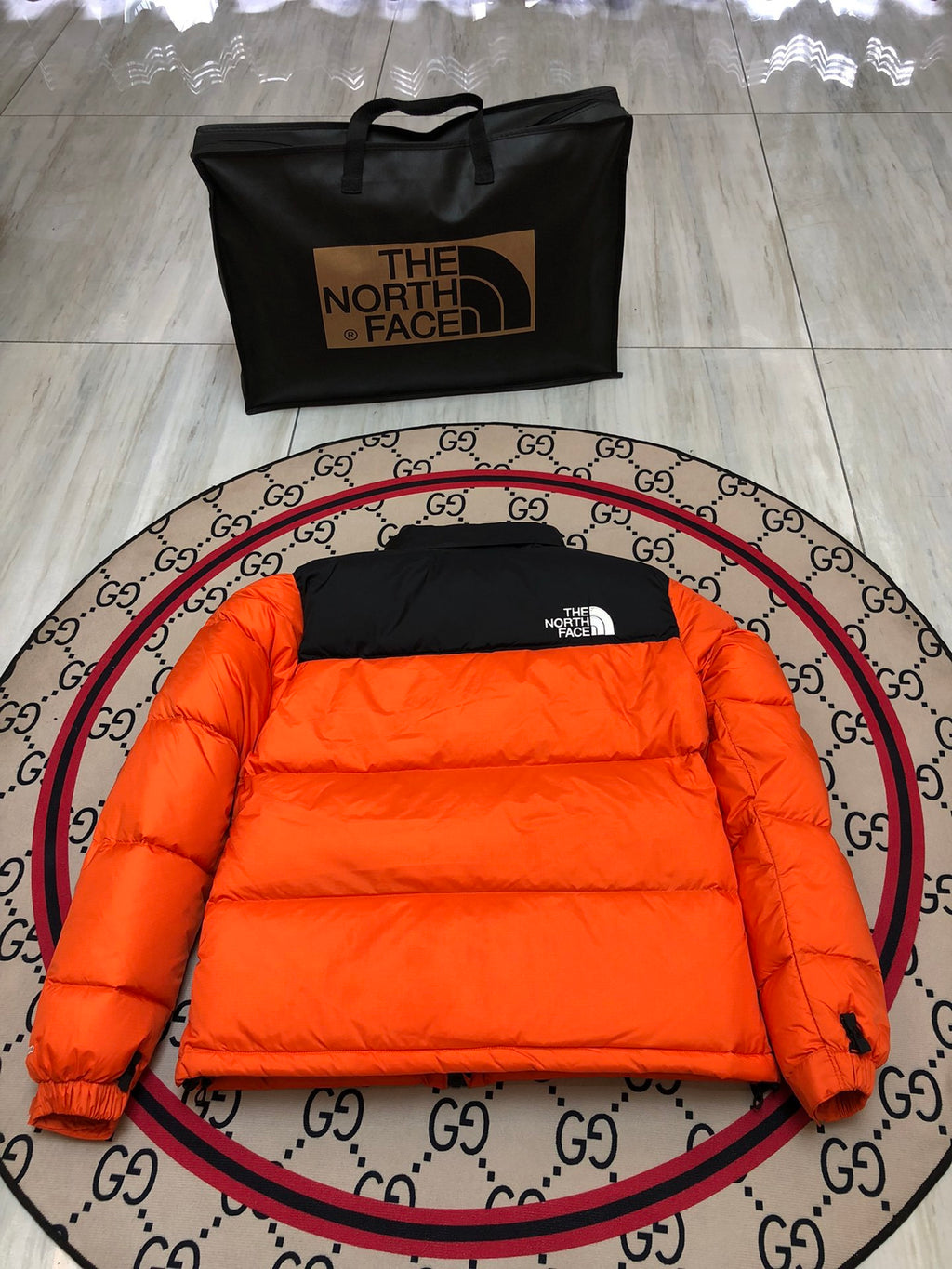 The North Face Nuptse 700 Down Jacket Flame Orange Black