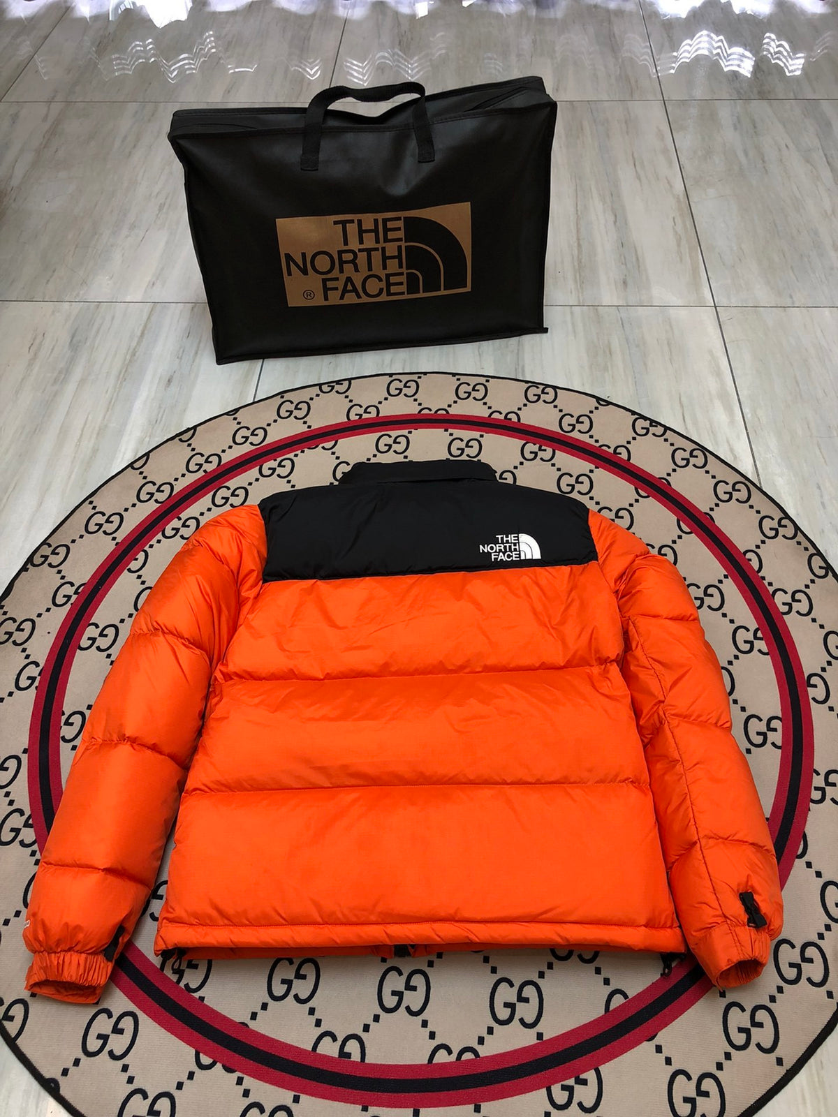 The North Face Nuptse 700 Down Jacket Flame Orange Black