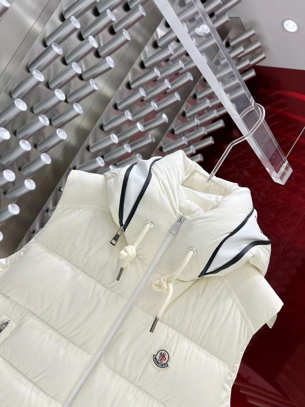 Moncler White Hooded Down Vest