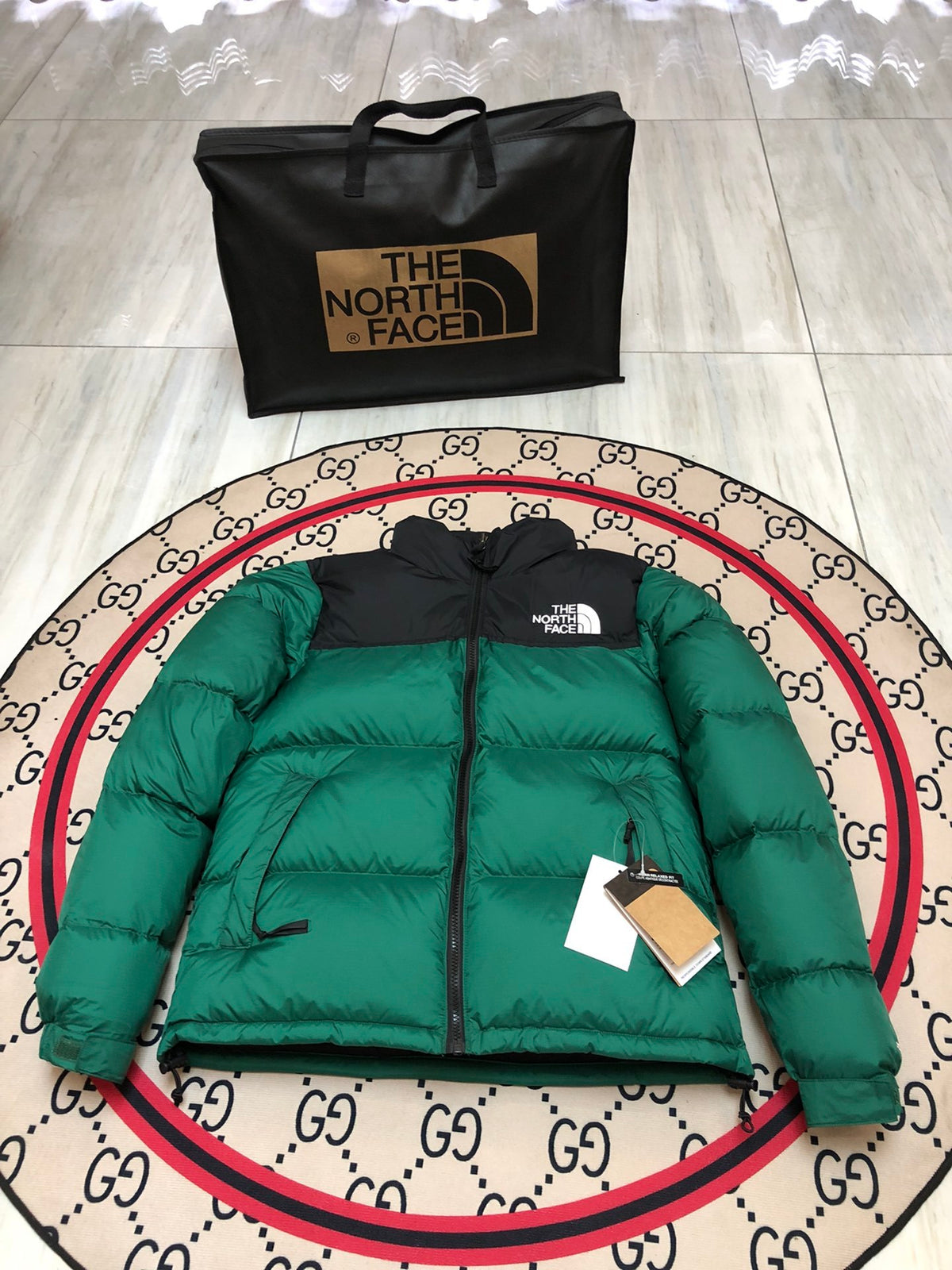 The North Face Nuptse 700 Down Jacket Forest Green Black