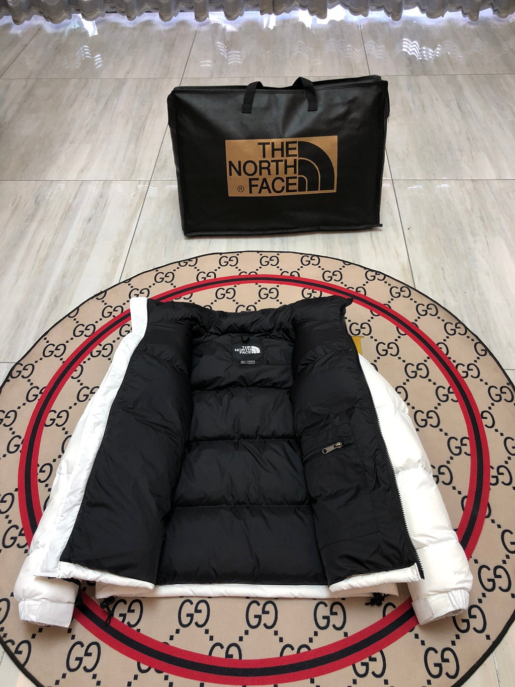 The North Face Nuptse 700 Down Jacket White Black
