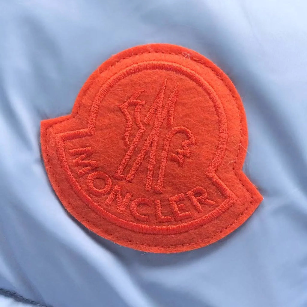 Moncler Ice Blue Contrast-Logo Hooded Puffer Jacket