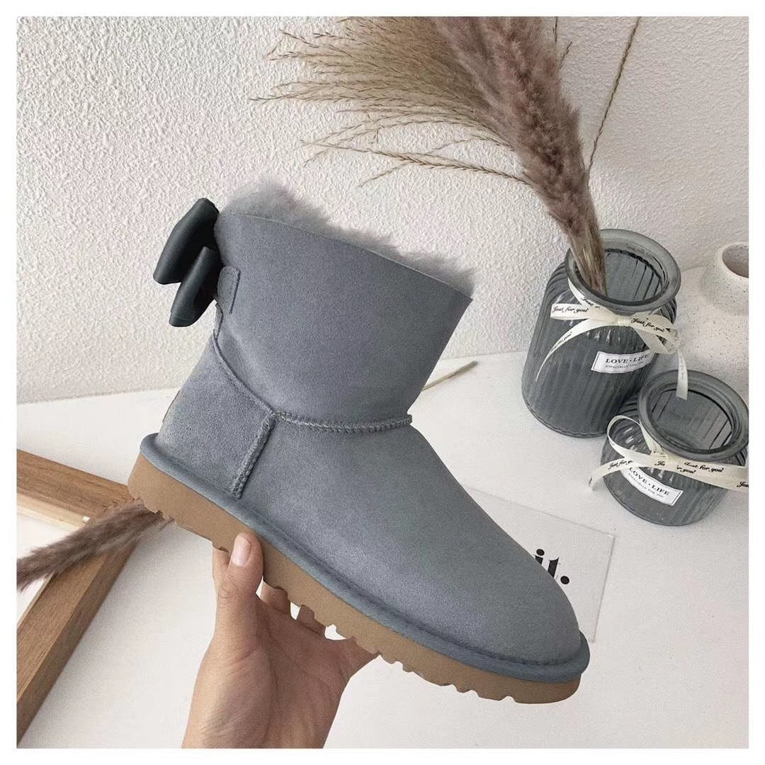 Grey Elegant Bow Detail Ankle Boots — New Arrival | In Stock