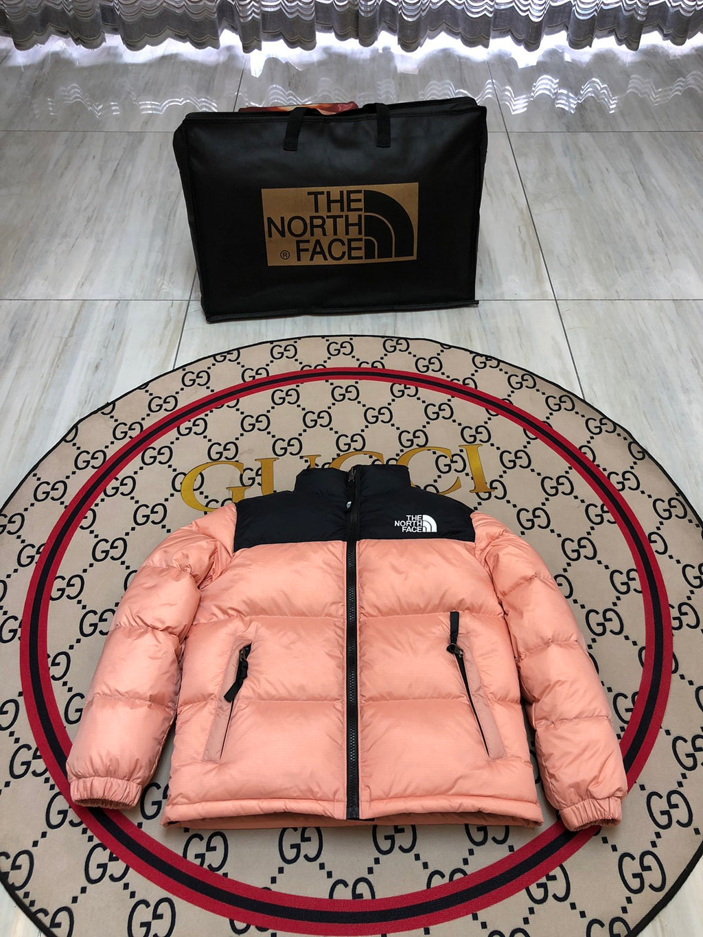 The North Face Nuptse 700 Down Jacket Peach Pink Black
