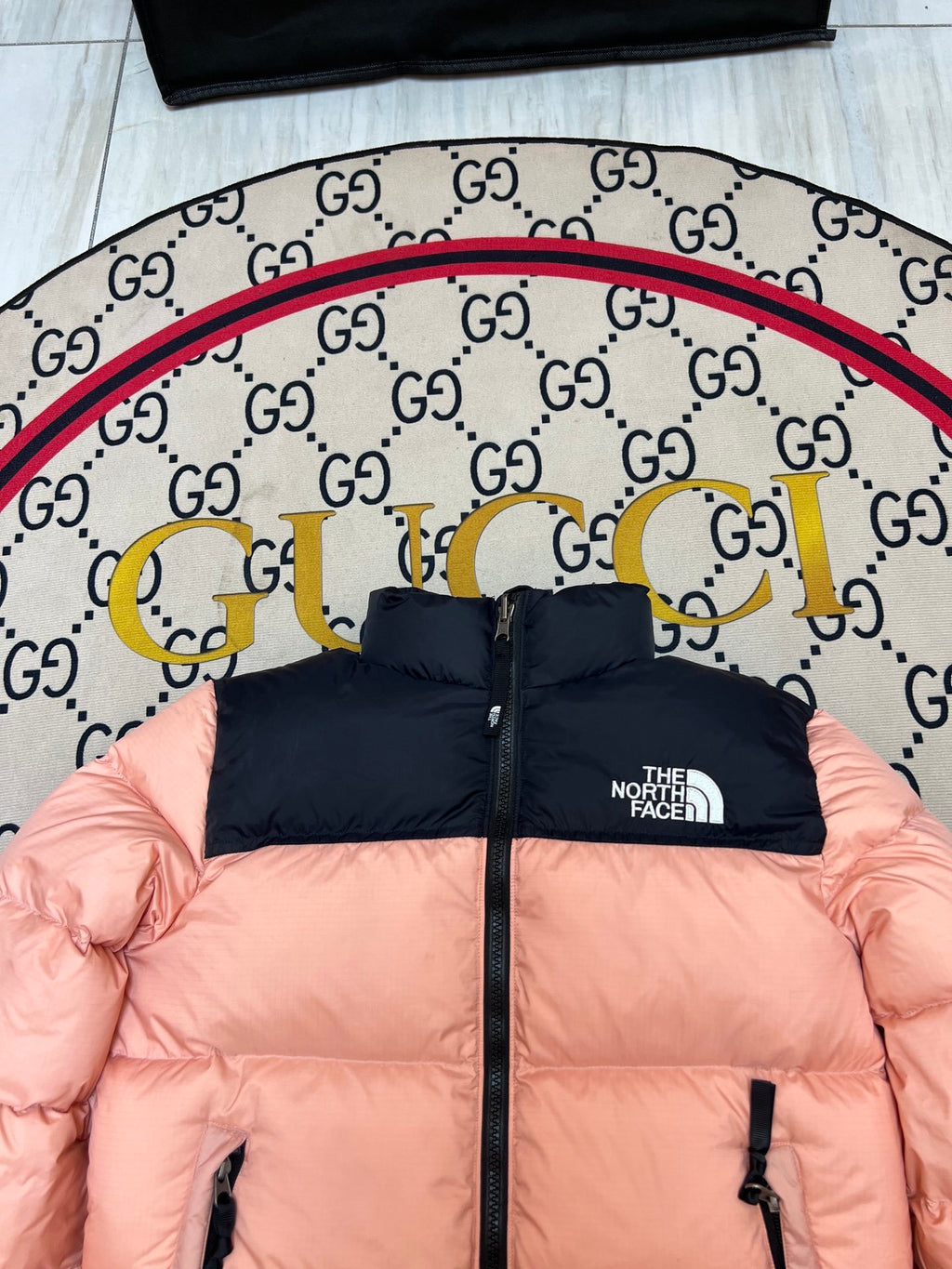 The North Face Nuptse 700 Down Jacket Peach Pink Black