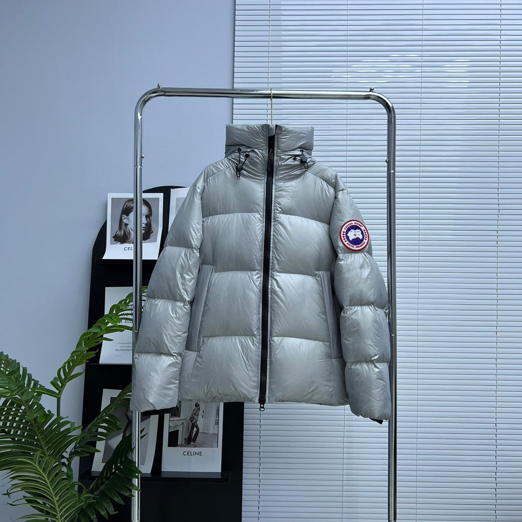 Canada Goose Silver Grey High-Gloss Hooded Down Jacket