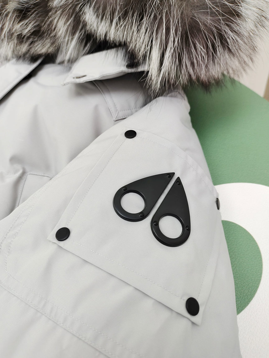 Moose Knuckles White Long Parka with Fur Hood