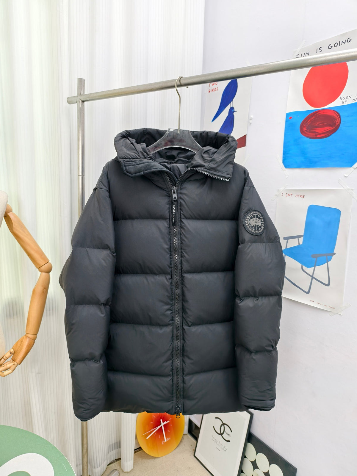 Canada Goose Black Hooded Down Jacket with Reflective Detail