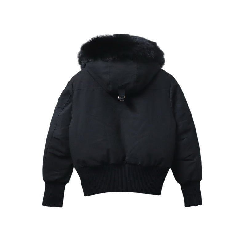 Moose Knuckles Black Fur Hood Down Bomber Jacket
