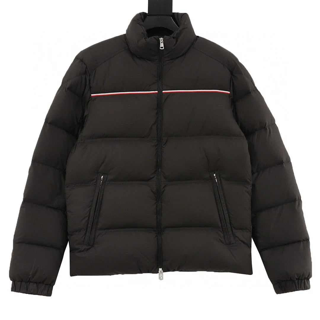 Moncler Black Contrast-Stripe Stand-Collar Puffer Jacket