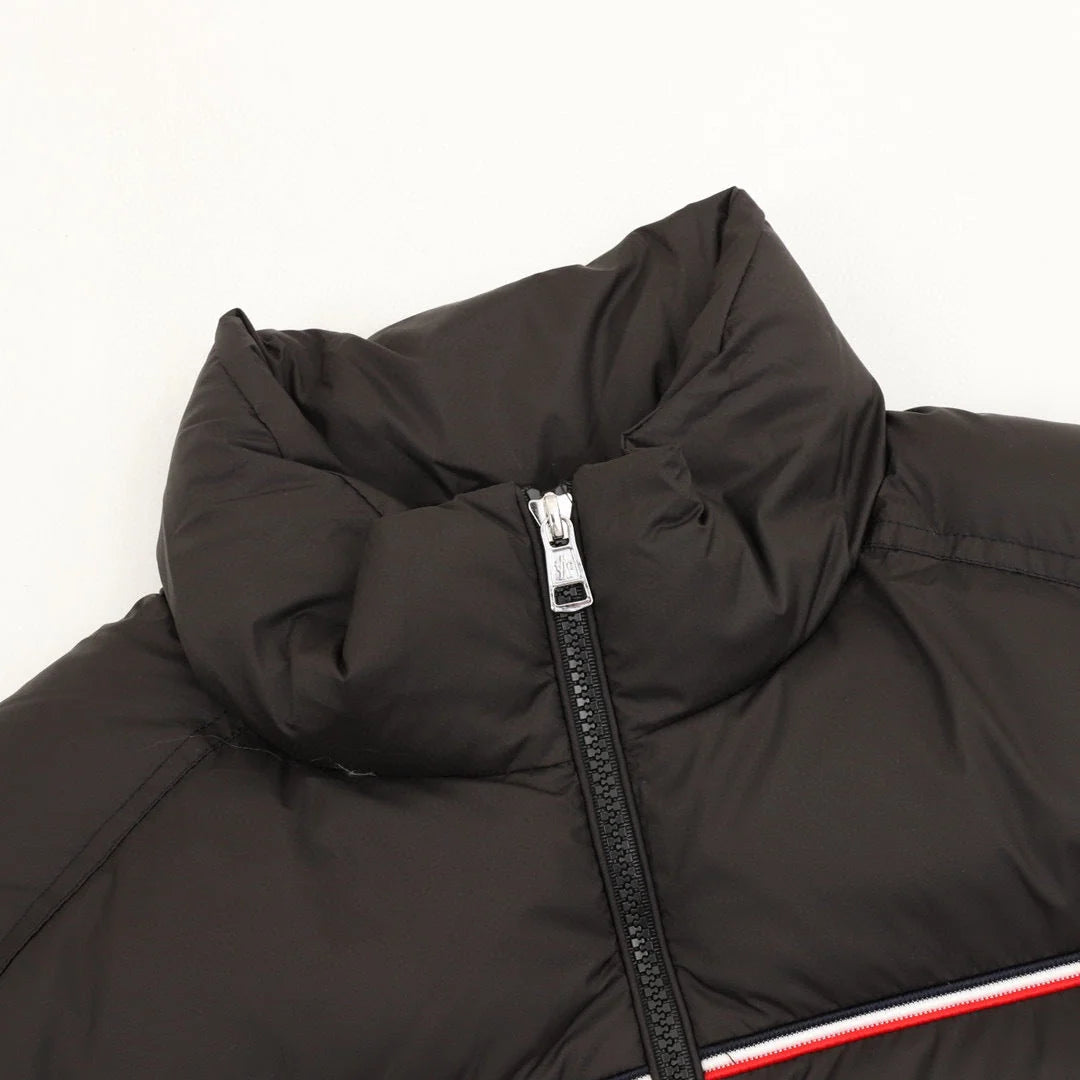 Moncler Black Contrast-Stripe Stand-Collar Puffer Jacket