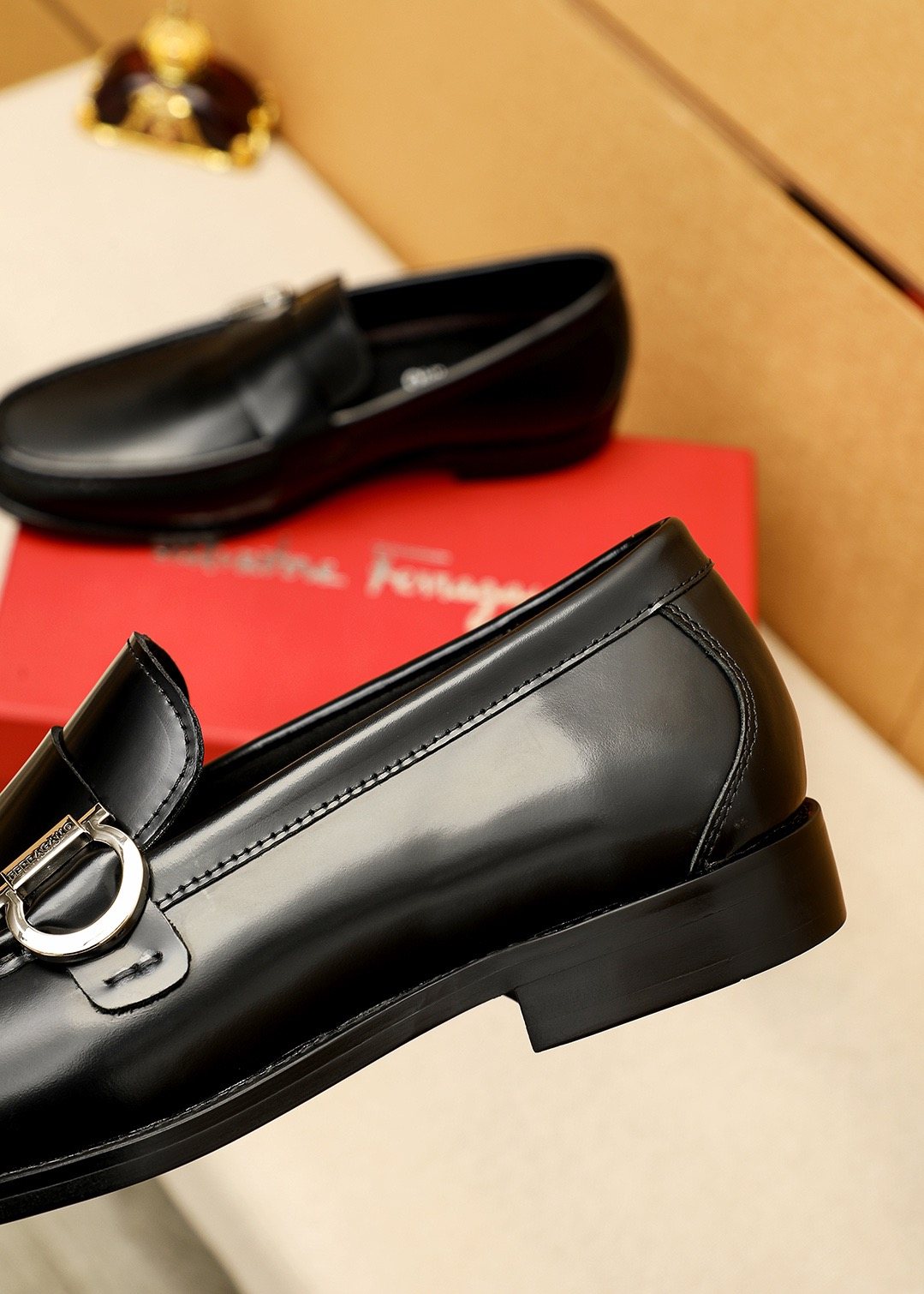 Ferragamo Black Buckle Loafers