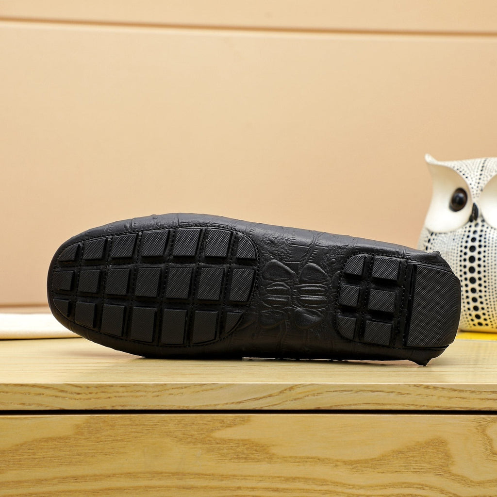Louis Vuitton Black Embossed Driving Loafers - Leather Lining