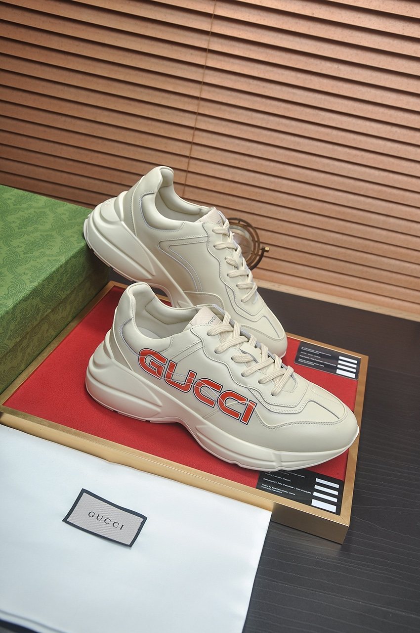 Gucci Ivory White Red Logo Sneakers