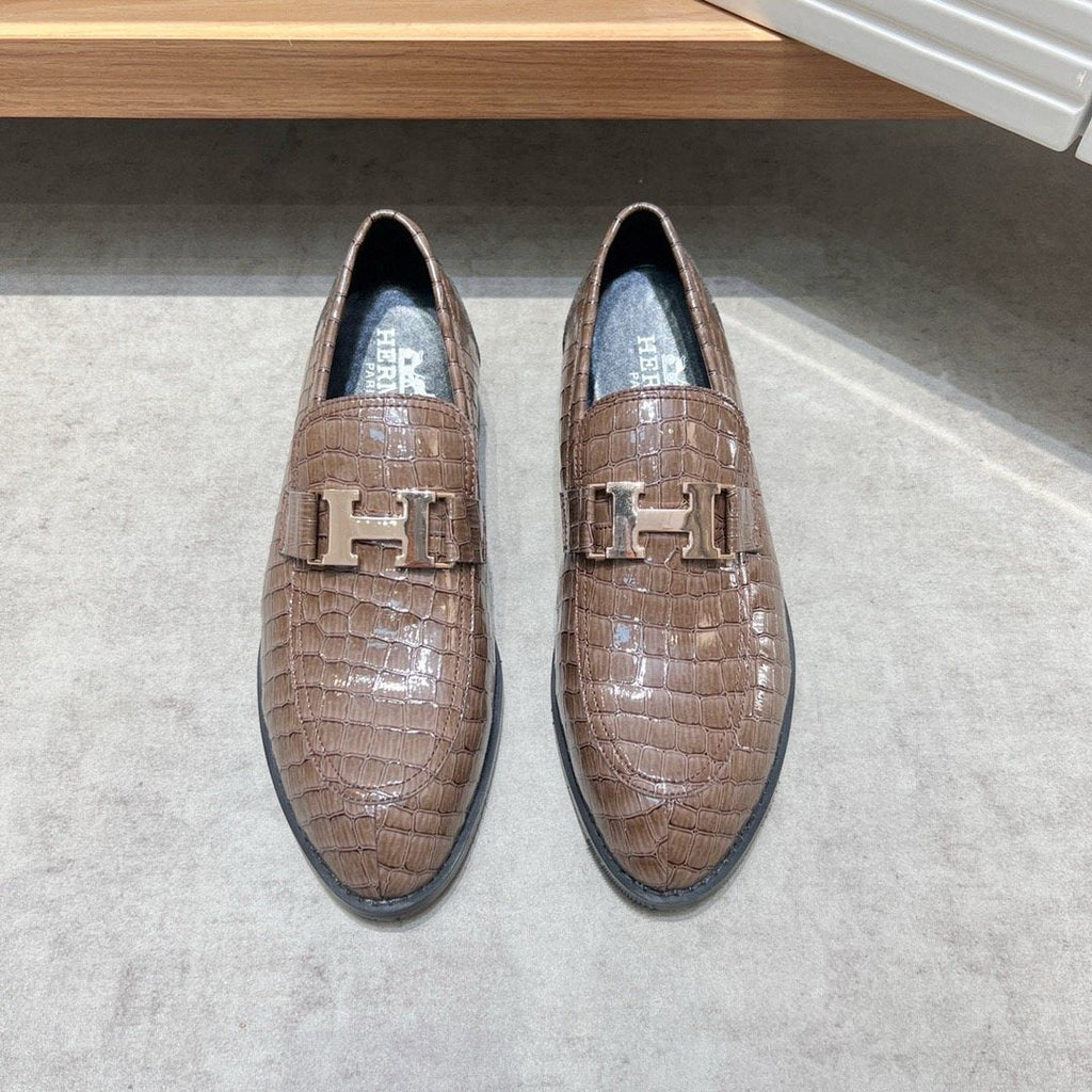 Hermès Brown Textured Loafers