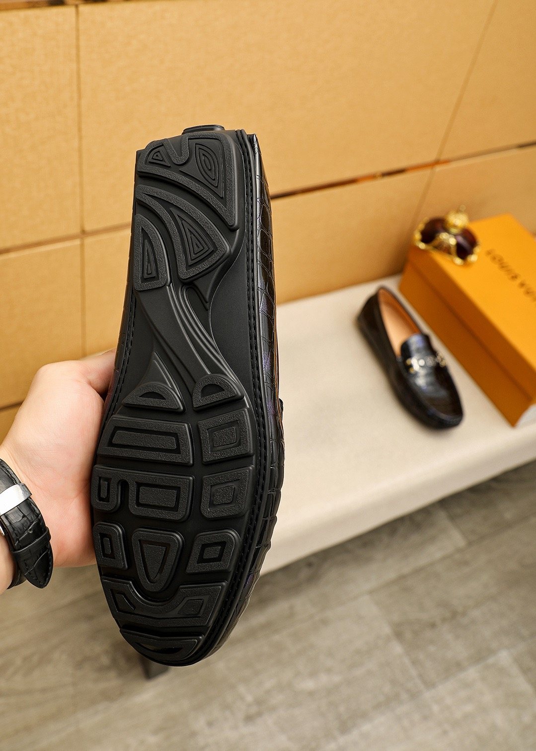 Louis Vuitton Black Embossed Loafers