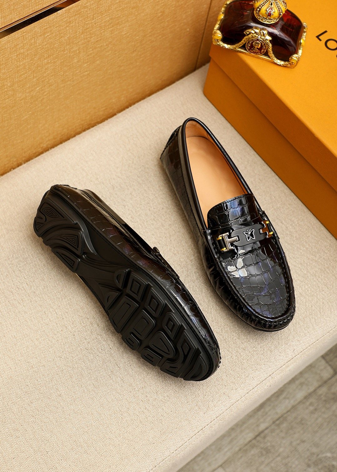 Louis Vuitton Black Embossed Loafers