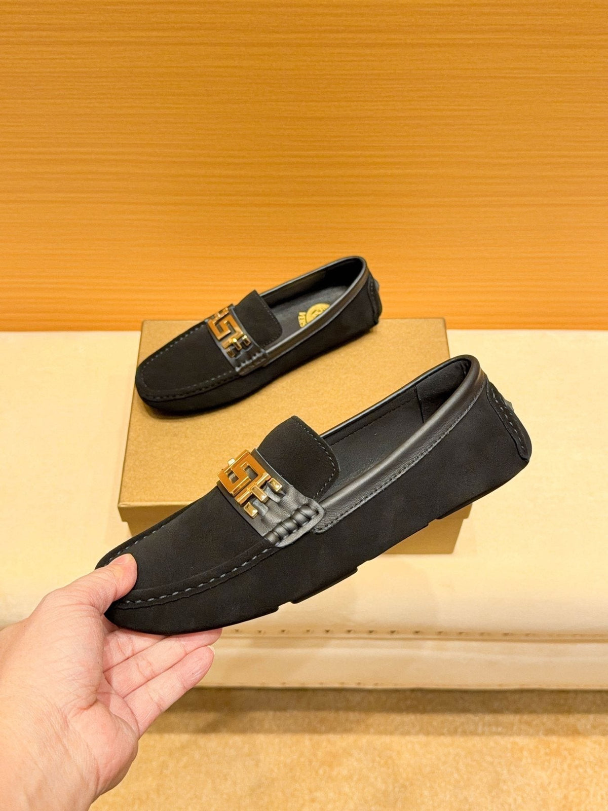 Versace Men's Black Gold Buckle Loafers