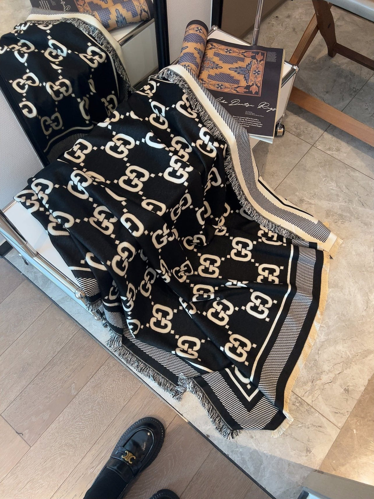 Gucci Black and Ivory Monogram Square Scarf