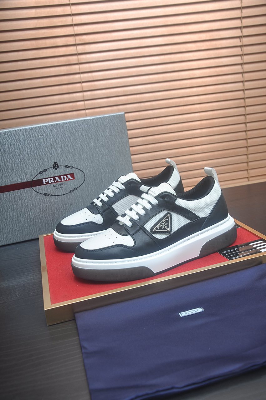 Prada Triangle Plaque Low-Top Sneakers - Leather Upper