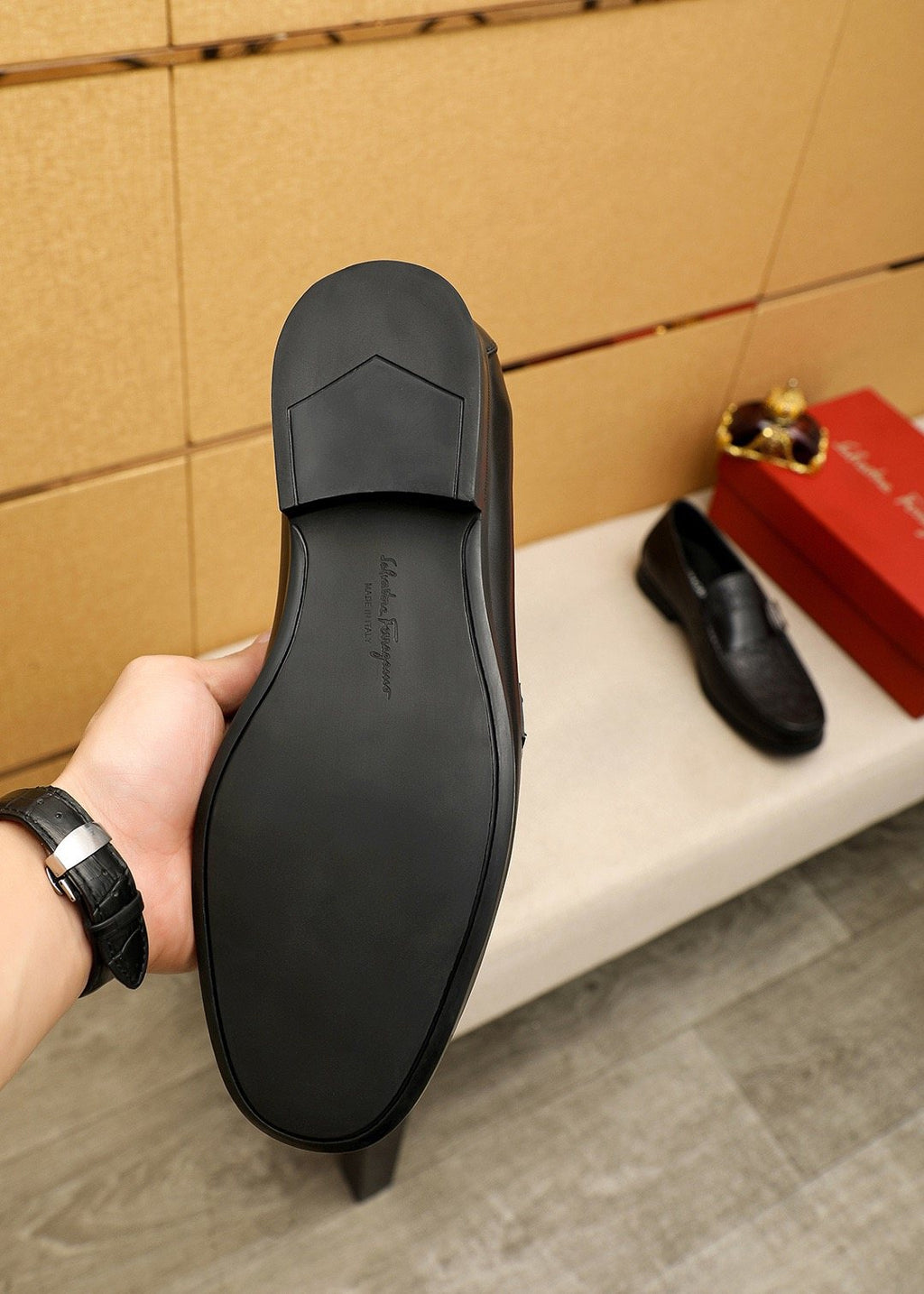 Ferragamo Textured Metal Bit Leather Loafers