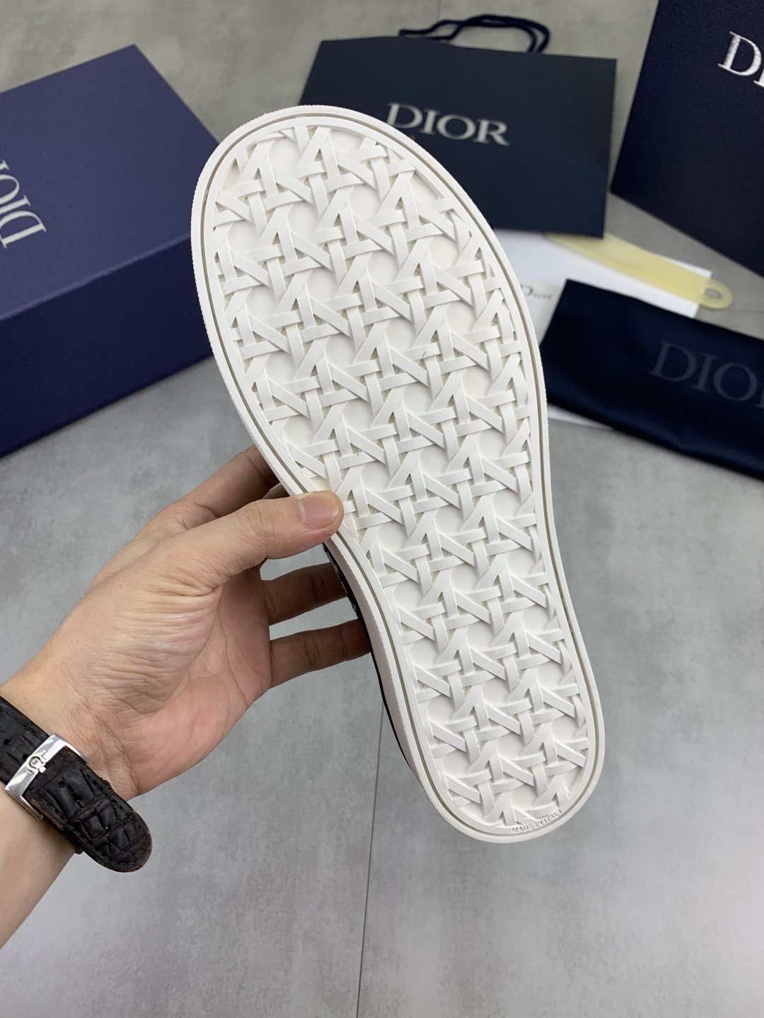 Dior Navy Pattern Slip-On Sneakers