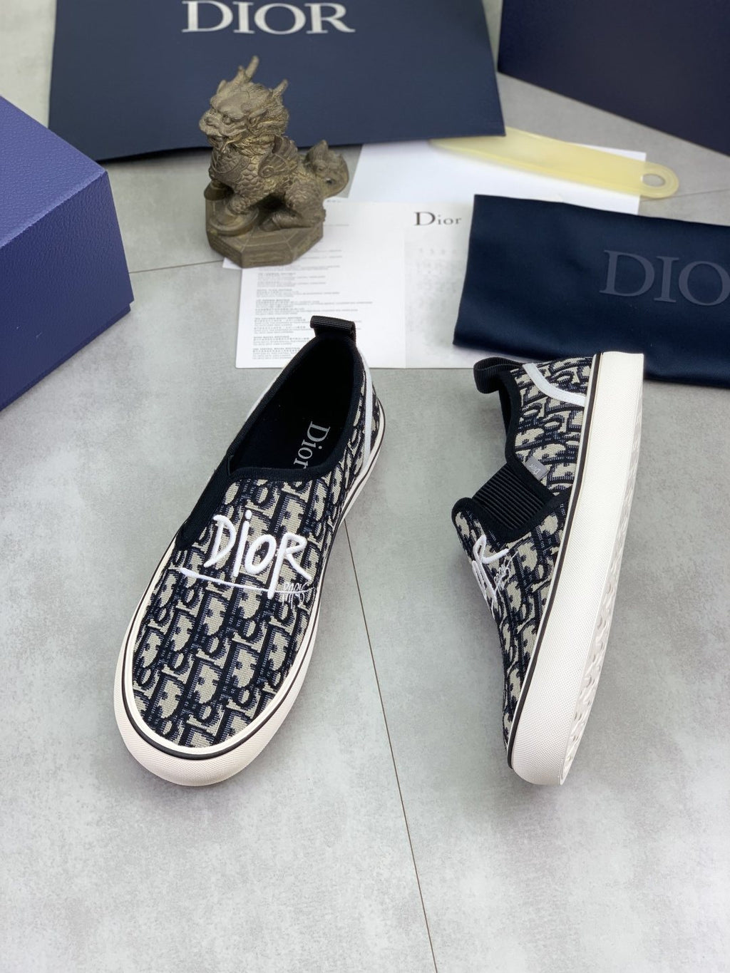 Dior Navy Pattern Slip-On Sneakers