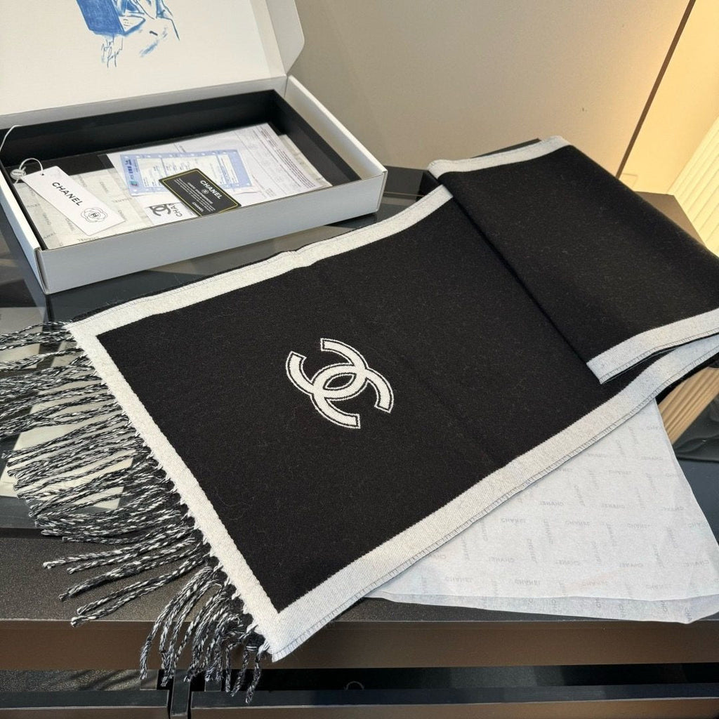 Chanel Fringed Color-Block Scarf