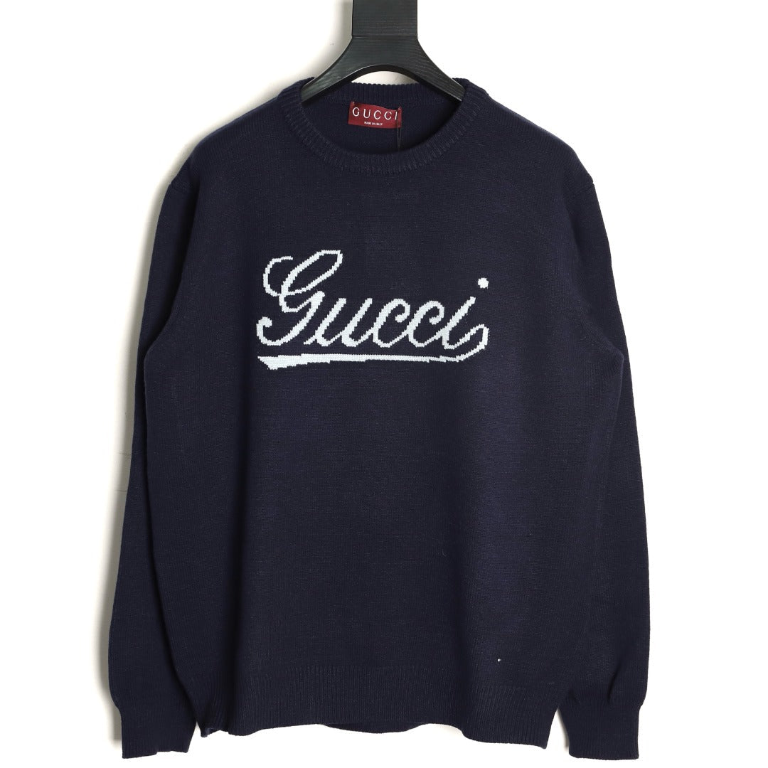 Gucci Signature-Logo Crewneck Sweater - Navy