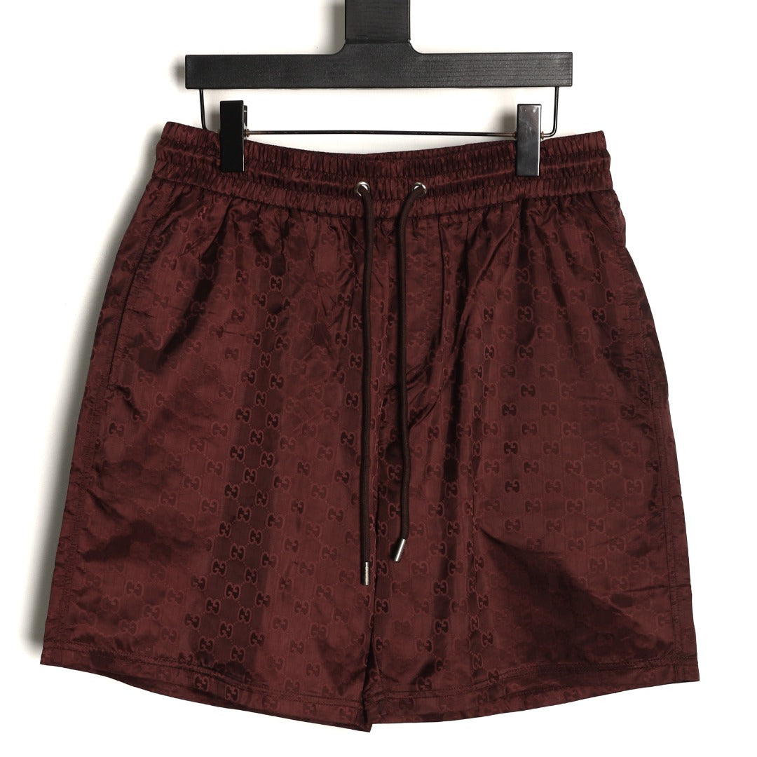 Gucci Tonal Double-G-Style Allover Drawstring Shorts - Burgundy